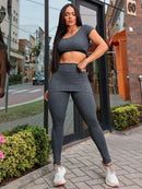 Conjunto Fitness Feminino Top e Calça Legging Para Academia e Treino