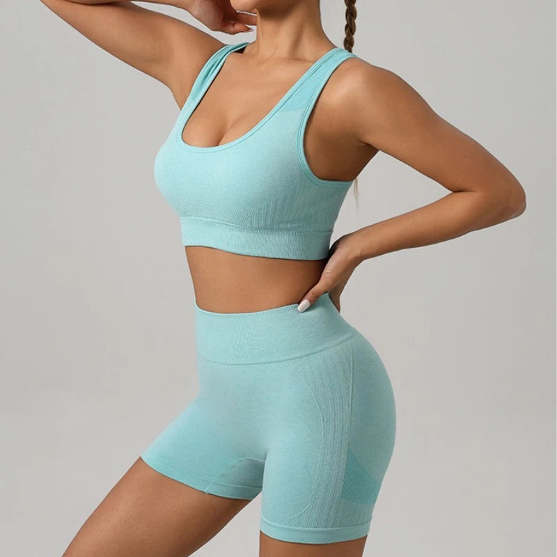 VQFit Seamless – Conjunto Feminino 2 Peças com Top Cavado e Shorts de Cintura Alta