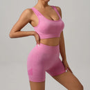 VQFit Seamless – Conjunto Feminino 2 Peças com Top Cavado e Shorts de Cintura Alta